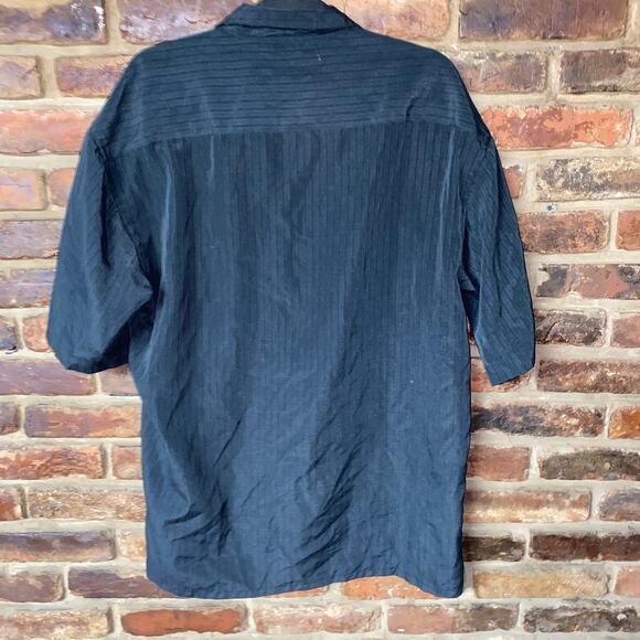 Moda Campia Vintage Black Textured Short Sleeve Button Down Shirt Men's Large - Picture 4 of 4